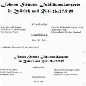 Männerchor Rüti - Johann Strauss Jubiläumskonzerte In Zürich Und Rüti 26/27.9.99